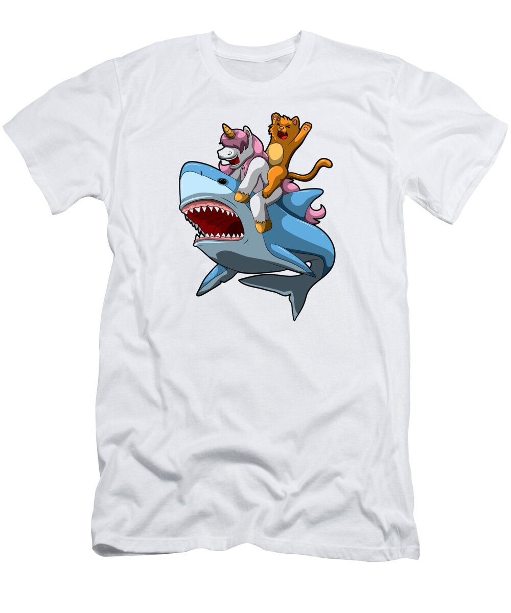 Mythical Creature T-Shirt featuring the digital art Shark Unicorn Cat Best Mythical Friends by Mister Tee