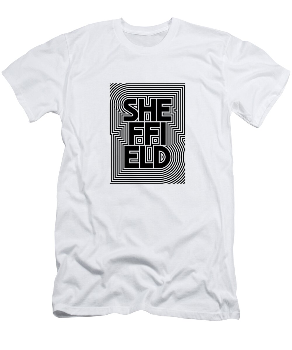 Black T-Shirt featuring the digital art Sheffield City Text Pattern England by Organic Synthesis