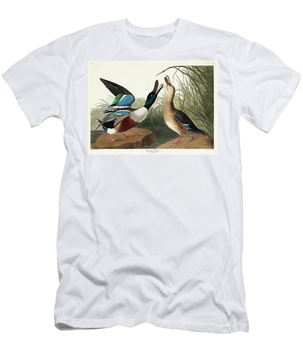 Shoveller Duck T-Shirt featuring the mixed media Shoveller Duck. John James Audubon by World Art Collective