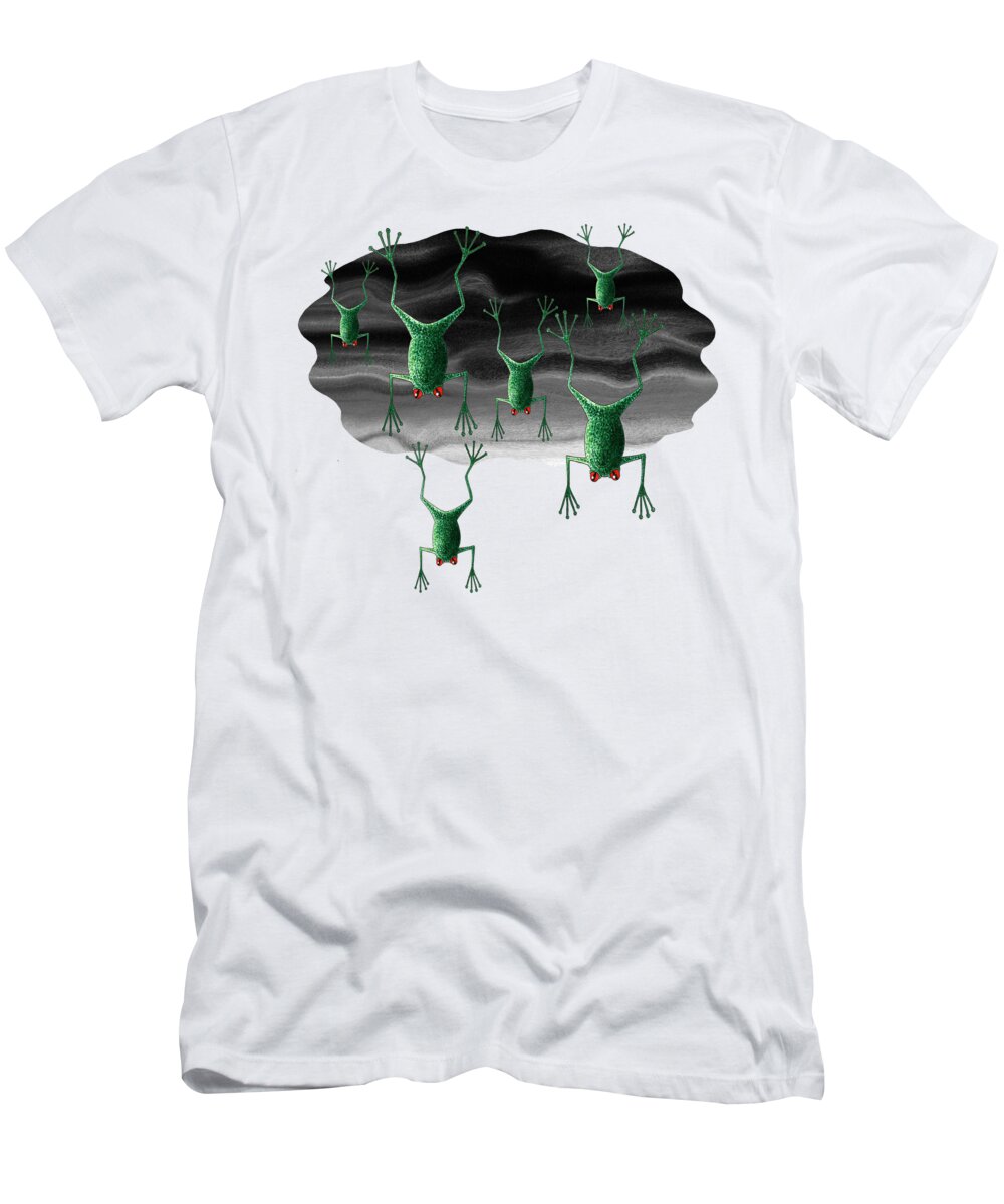 Frog T-Shirt featuring the mixed media Shower of Frogs by Andrew Hitchen