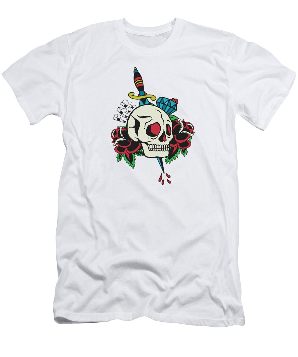 Skull Traditional Tattoo T-Shirt by Me - Pixels