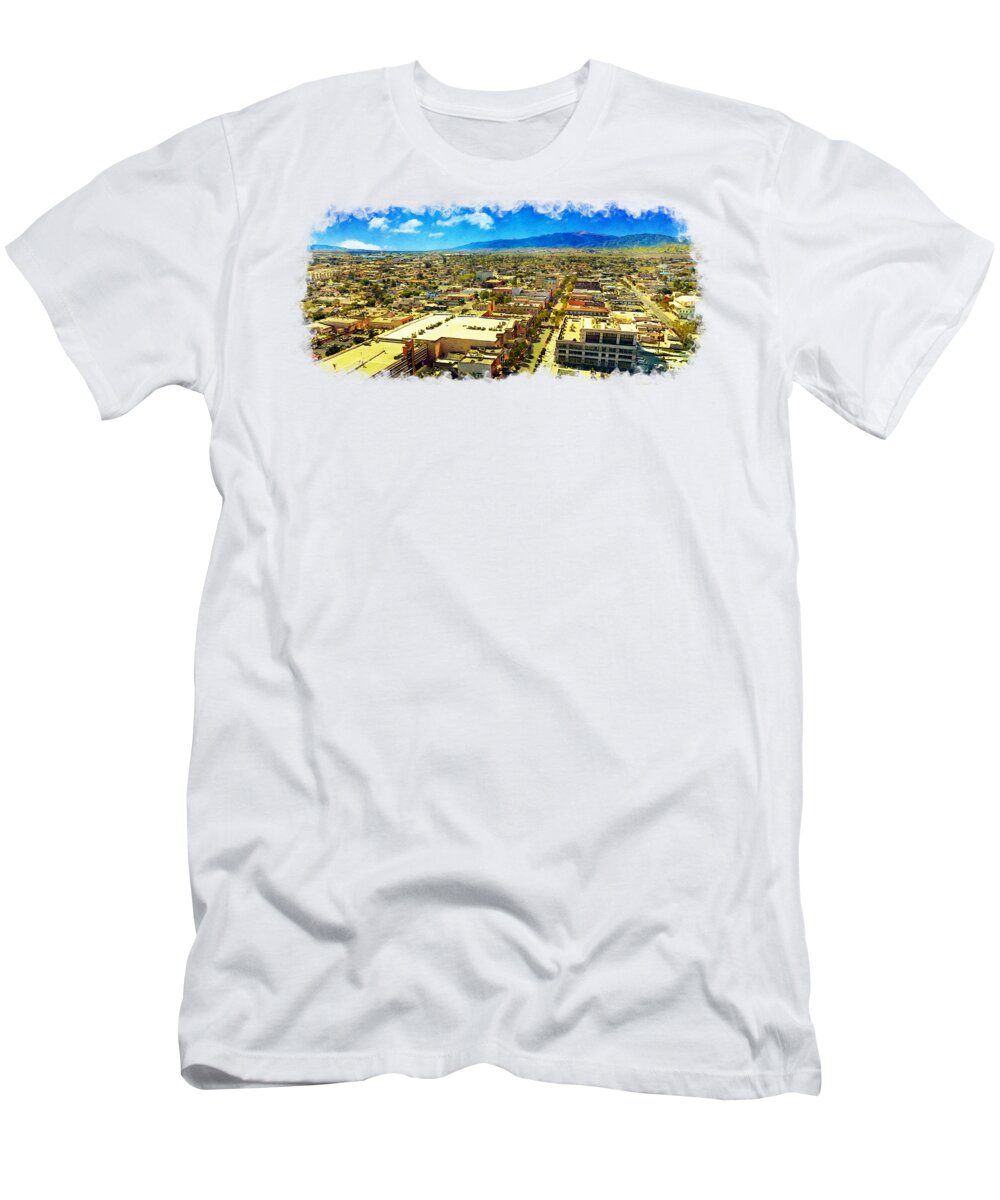 Salinas T-Shirt featuring the digital art Skyline of downtown Salinas, California - digital painting by Nicko Prints