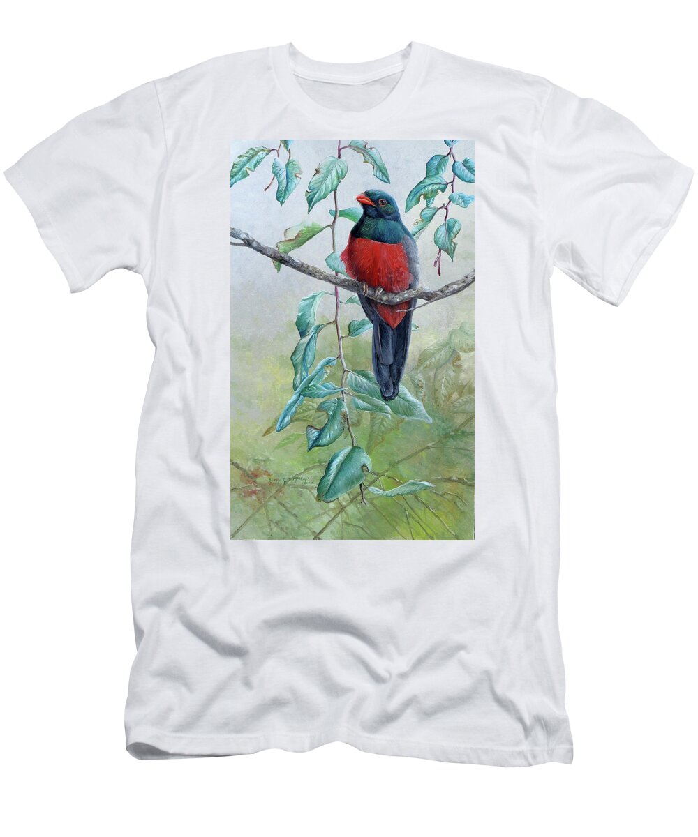 Slaty-tailed Trogon T-Shirt featuring the painting Slaty-tailed Trogon by Barry Kent MacKay