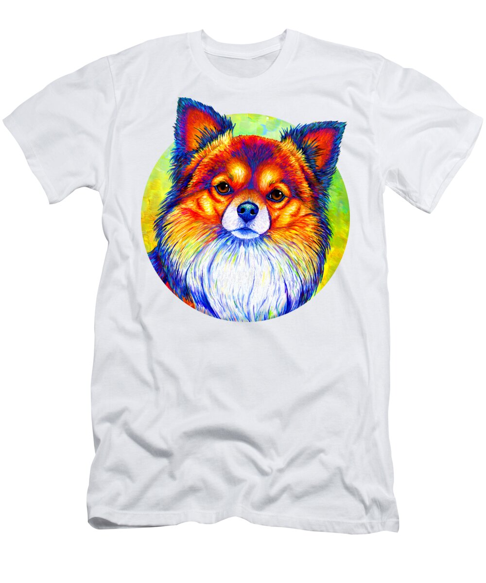 Chihuahua T-Shirt featuring the painting Small and Sassy - Colorful Rainbow Chihuahua Dog by Rebecca Wang