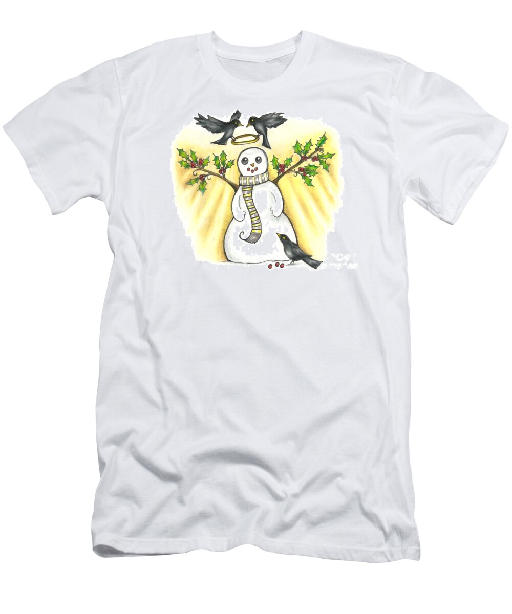 Snow Man T-Shirt featuring the drawing Snow Angel Drawing by Kristin Aquariann
