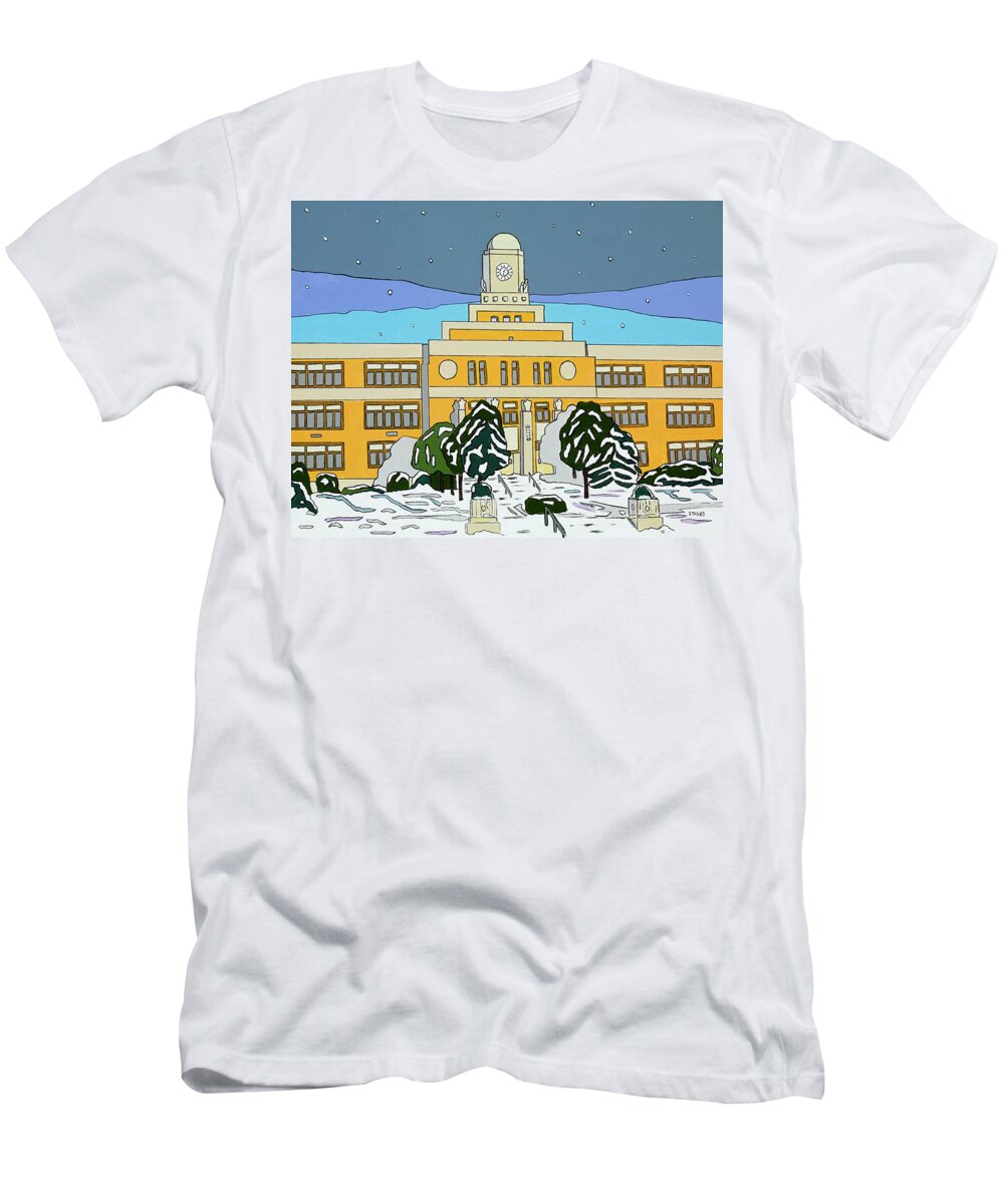Valley Stream T-Shirt featuring the painting Snow Day by Mike Stanko