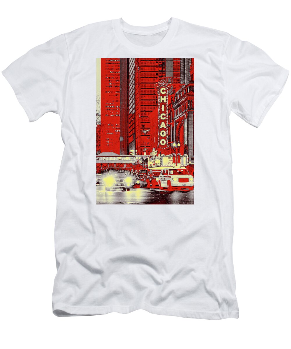 Snow In Chi Town T-Shirt featuring the mixed media Snow in Chi Town by Susan Maxwell Schmidt