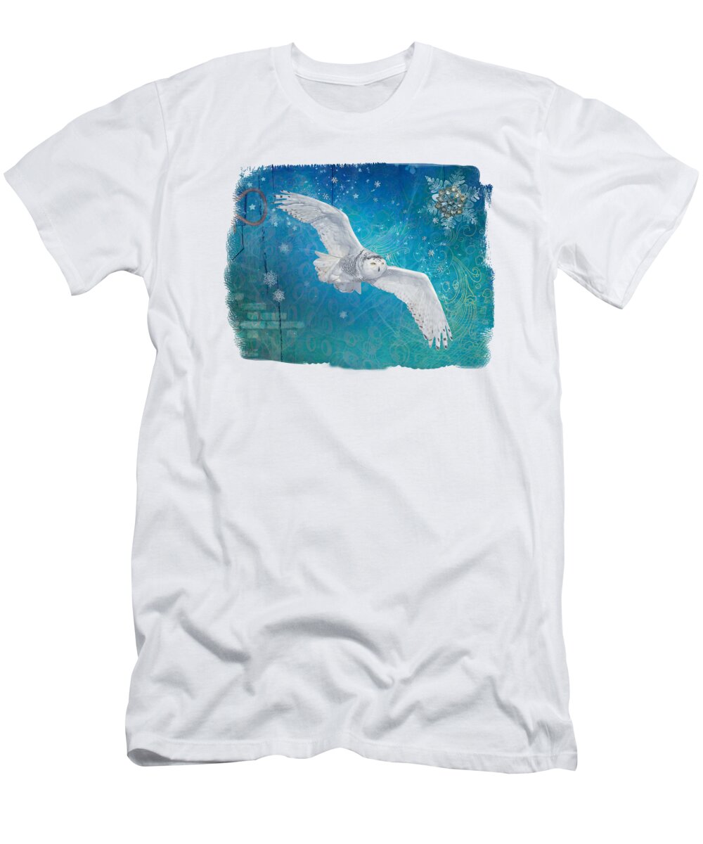 Snowy Owl T-Shirt featuring the mixed media Snowy Owl in Winter by Elisabeth Lucas