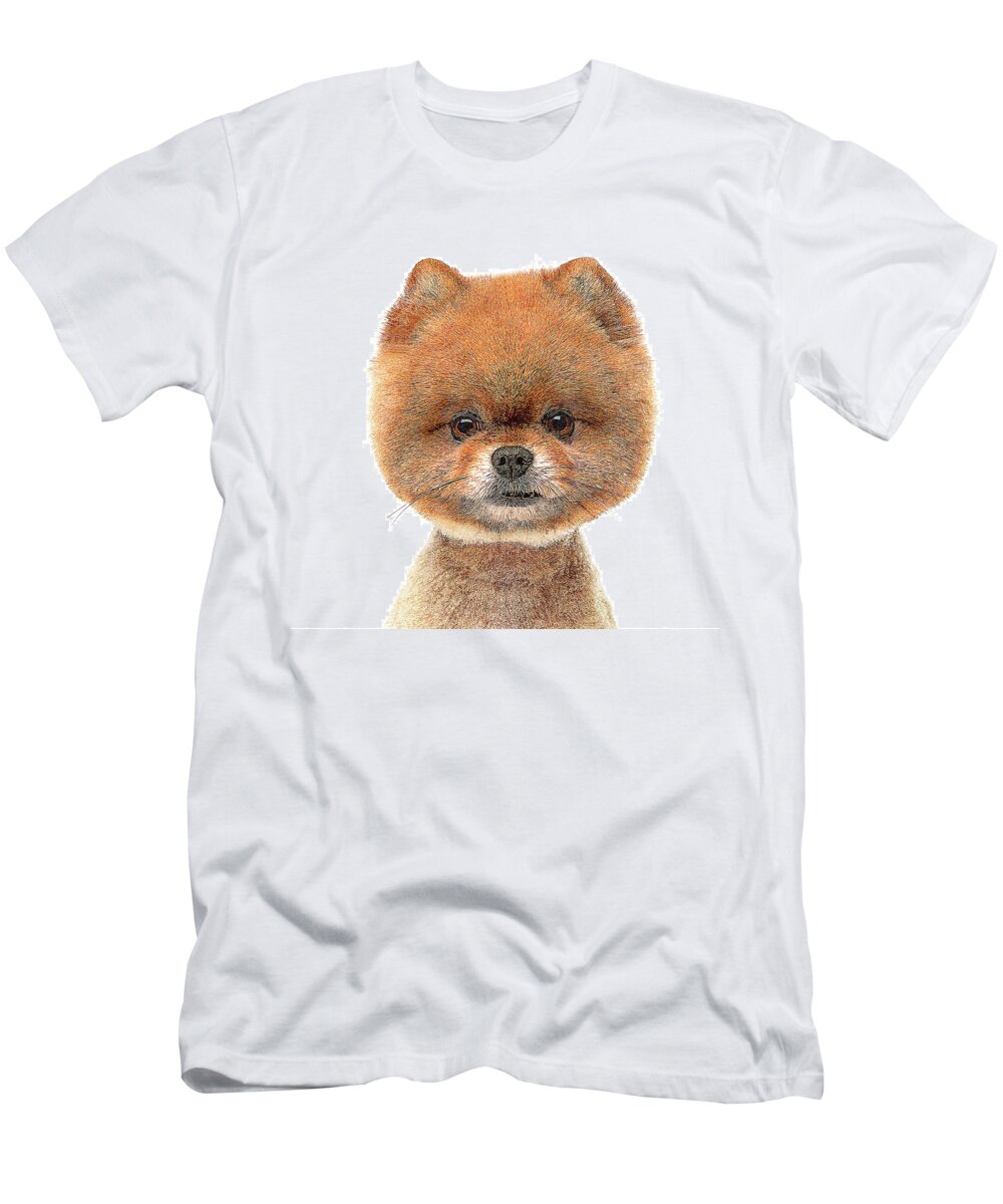 Pomeranian T-Shirt featuring the painting So Adorable and Cute, Pomeranian Dog by Custom Pet Portrait Art Studio