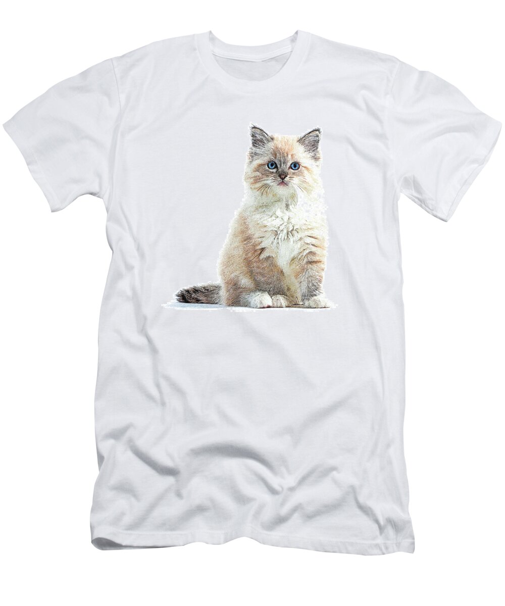 Ragdoll T-Shirt featuring the painting So Adorable and Cute, Ragdoll Cat by Custom Pet Portrait Art Studio