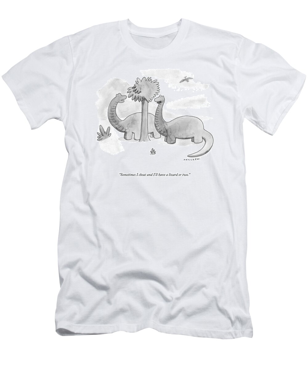 Sometimes I Cheat And I'll Have A Lizard Or Two. T-Shirt featuring the drawing Sometimes I Cheat by Drew Panckeri