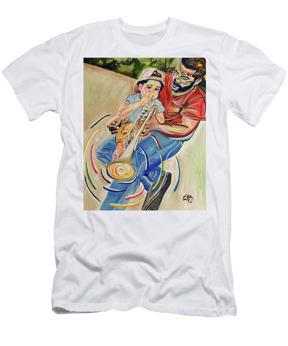 Father T-Shirt featuring the painting Sounds of Fatherhood by Chiquita Howard-Bostic