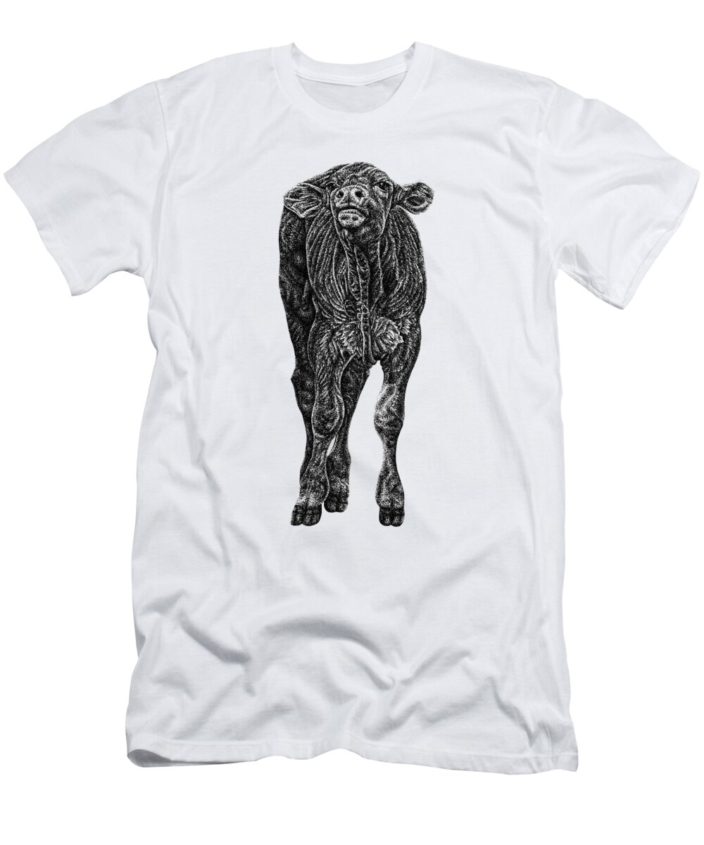Calf T-Shirt featuring the drawing South Devon calf - baby cow ink illustration by Loren Dowding