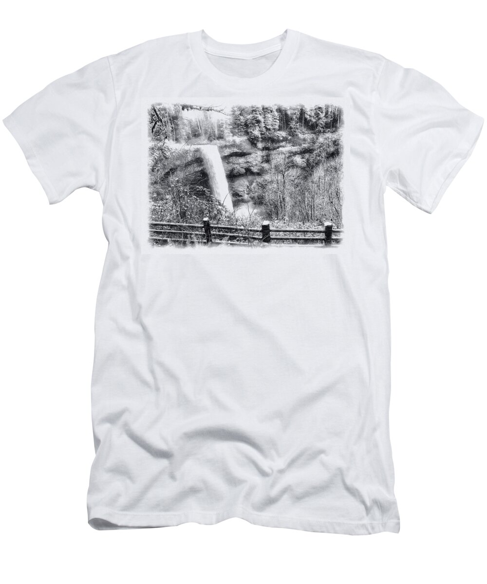 Drawing T-Shirt featuring the mixed media South Falls BW Drawing by Bonnie Bruno