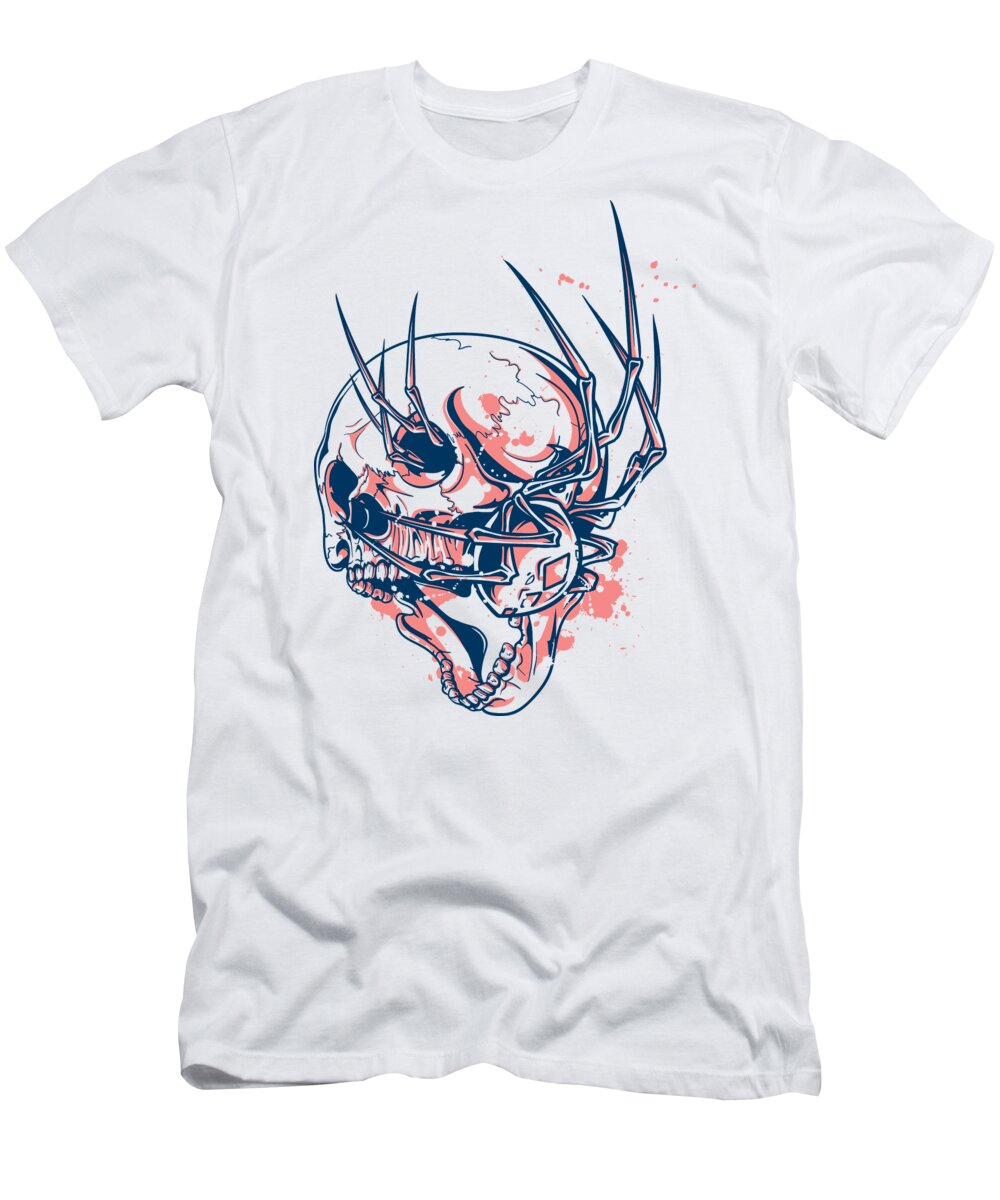 Halloween T-Shirt featuring the digital art Spider Crawling Skull by Jacob Zelazny