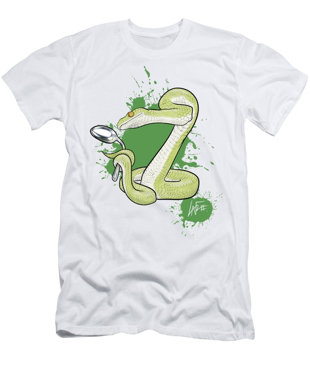 Spoon T-Shirt featuring the digital art Spoon-Bending Snake by John LaFree