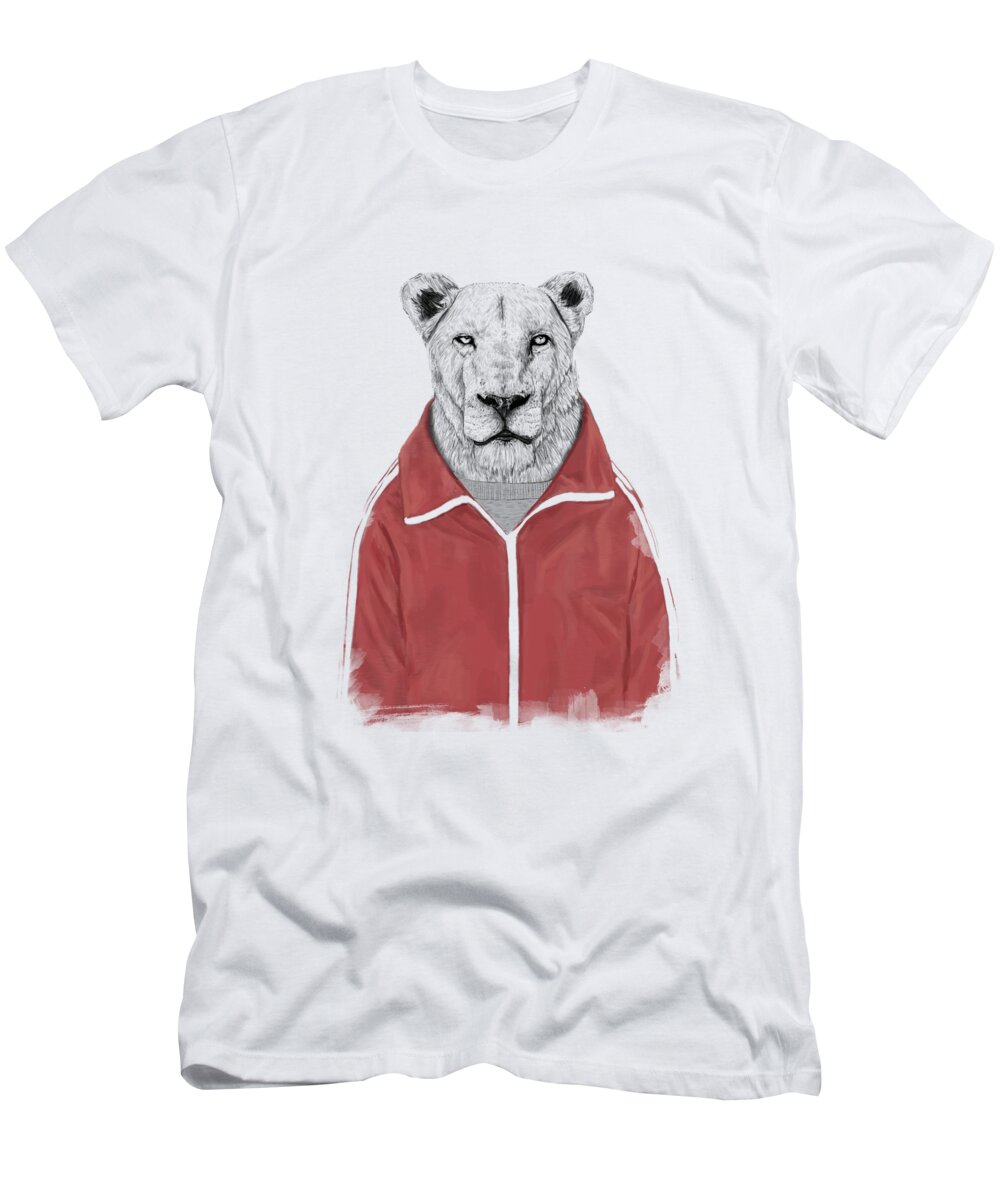 Lion T-Shirt featuring the drawing Sporty lion by Balazs Solti