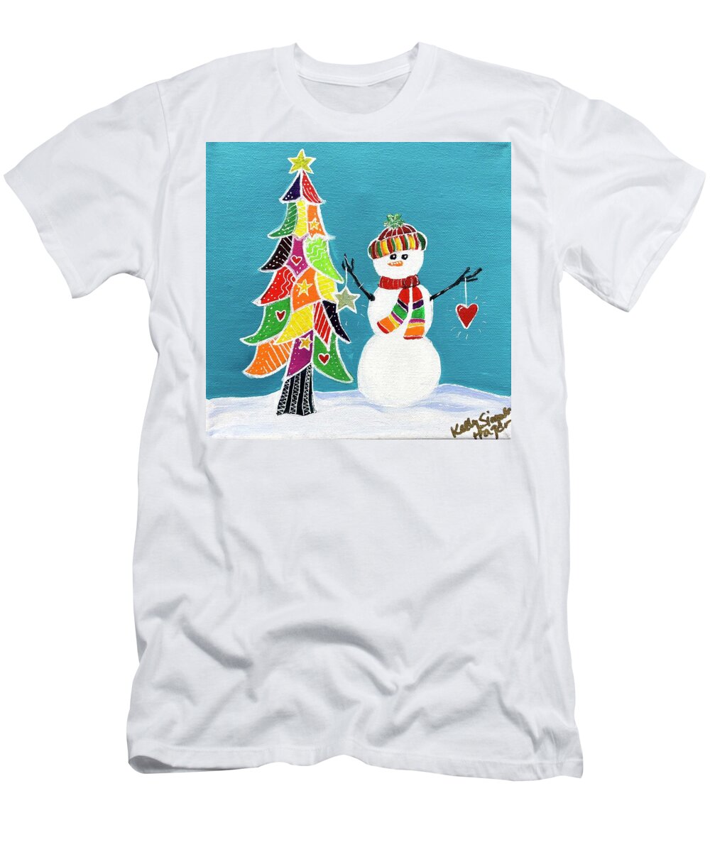 Snowman T-Shirt featuring the painting Spread Joy by Kelly Simpson Hagen