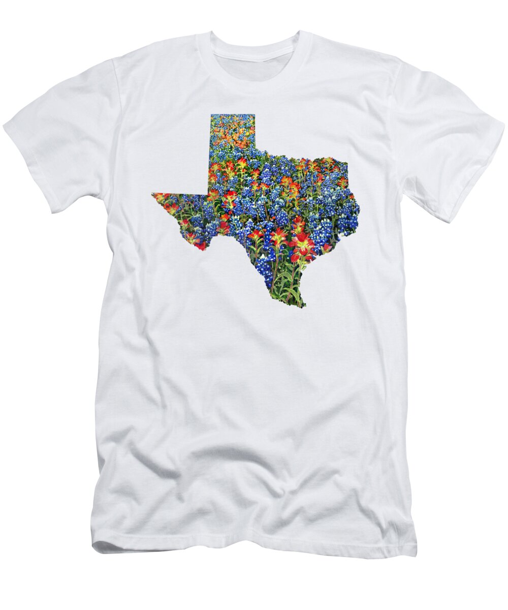 Wild Flower T-Shirt featuring the painting Spring Bliss Texas Map by Hailey E Herrera