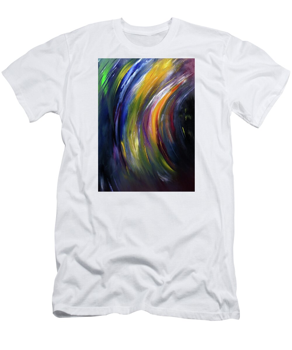 Spring T-Shirt featuring the painting Spring Winds Meet The Winter Evening by Johanna Hurmerinta