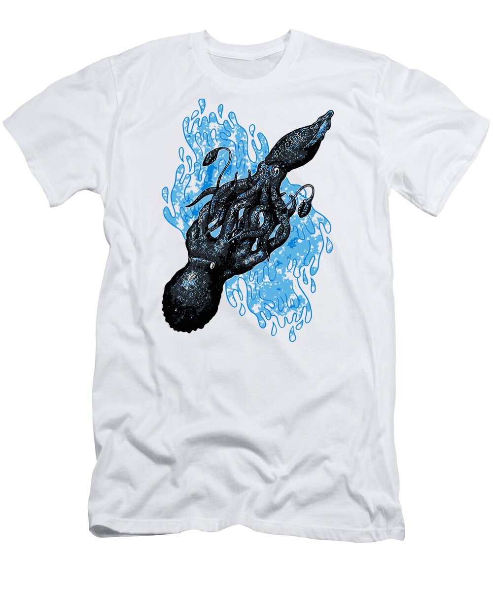 Oktopus T-Shirt featuring the digital art Squid Oktopus by Luk Irudi