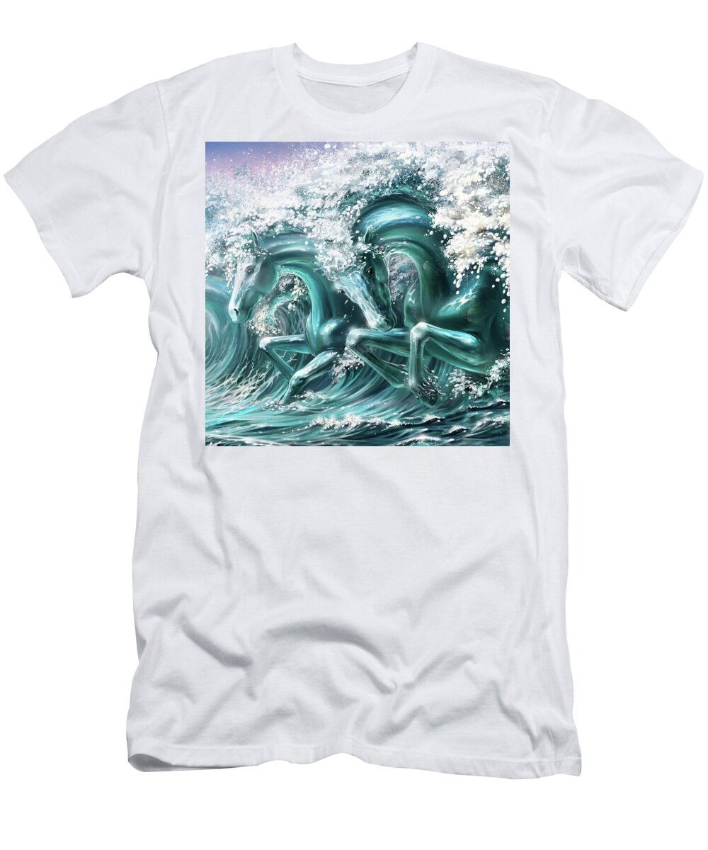Stallion T-Shirt featuring the painting Stallion Splash by Teresa Trotter