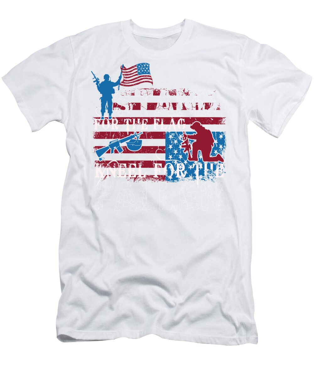 Stand Up For The Flag US Patriot Gift USA Pride American Flag Quote T-Shirt  by Funny Gift Ideas - Pixels