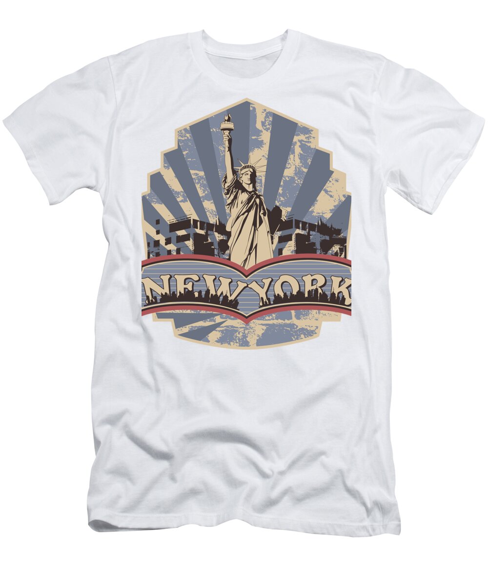 Military T-Shirt featuring the digital art Statue of Liberty New York by Jacob Zelazny
