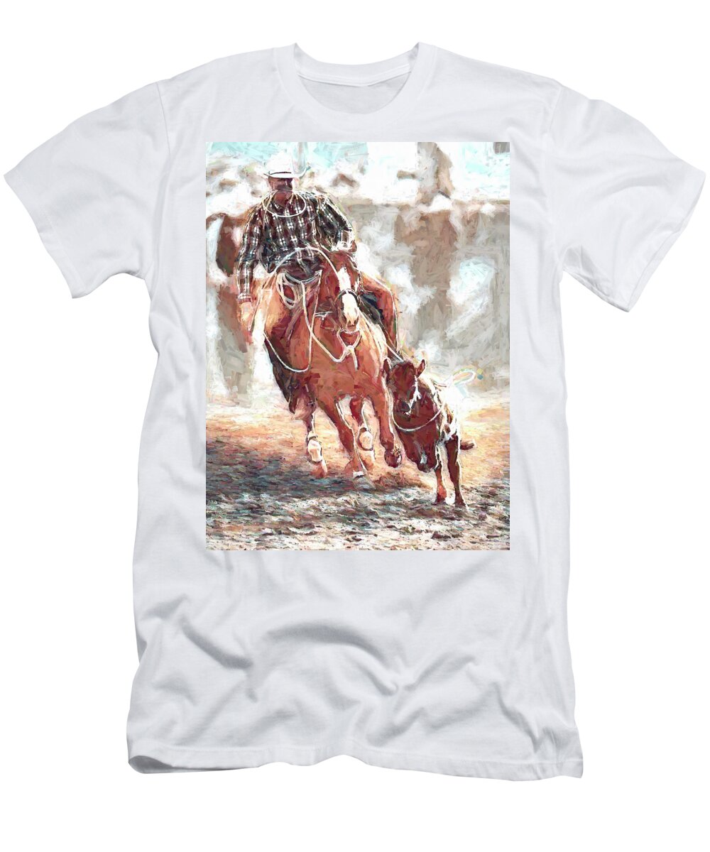 2010 T-Shirt featuring the digital art Steer Roping - 1 c by Bruce Bonnett