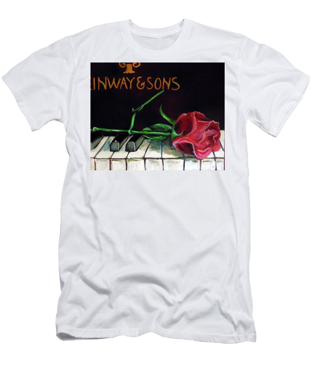 Rose T-Shirt featuring the painting Steinway-Rose by Loretta Nash