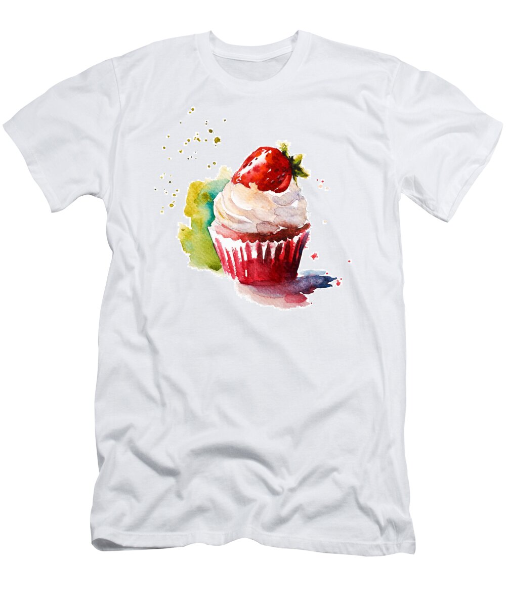 Watercolor T-Shirt featuring the painting Strawberry Love Forever by Miki De Goodaboom