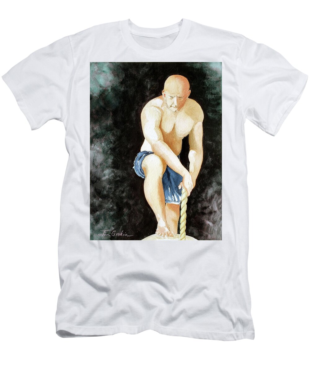 Weight Lifter T-Shirt featuring the painting Strength by Jim Gerkin