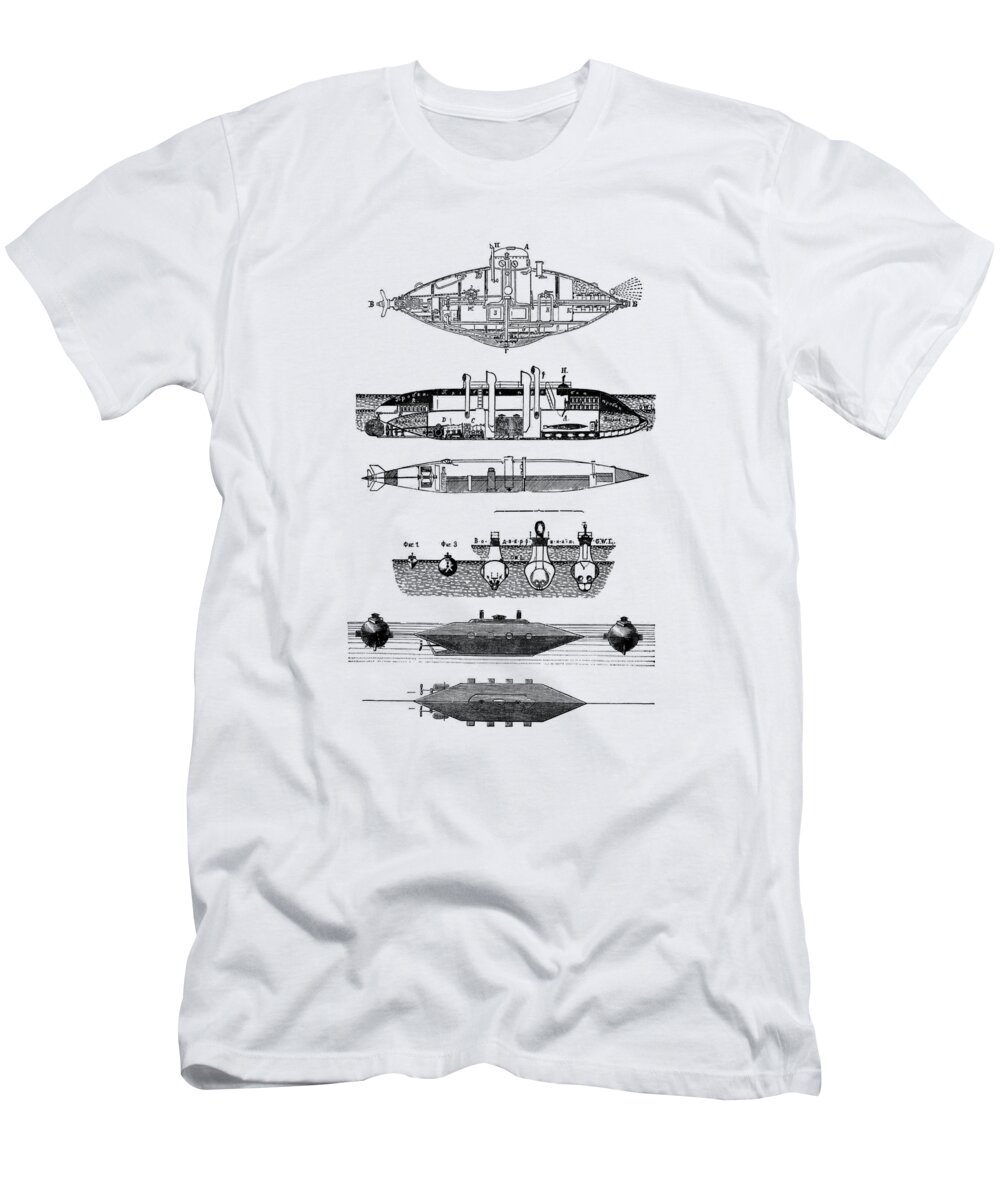 Submarine T-Shirt featuring the digital art Submarine Chart by Madame Memento