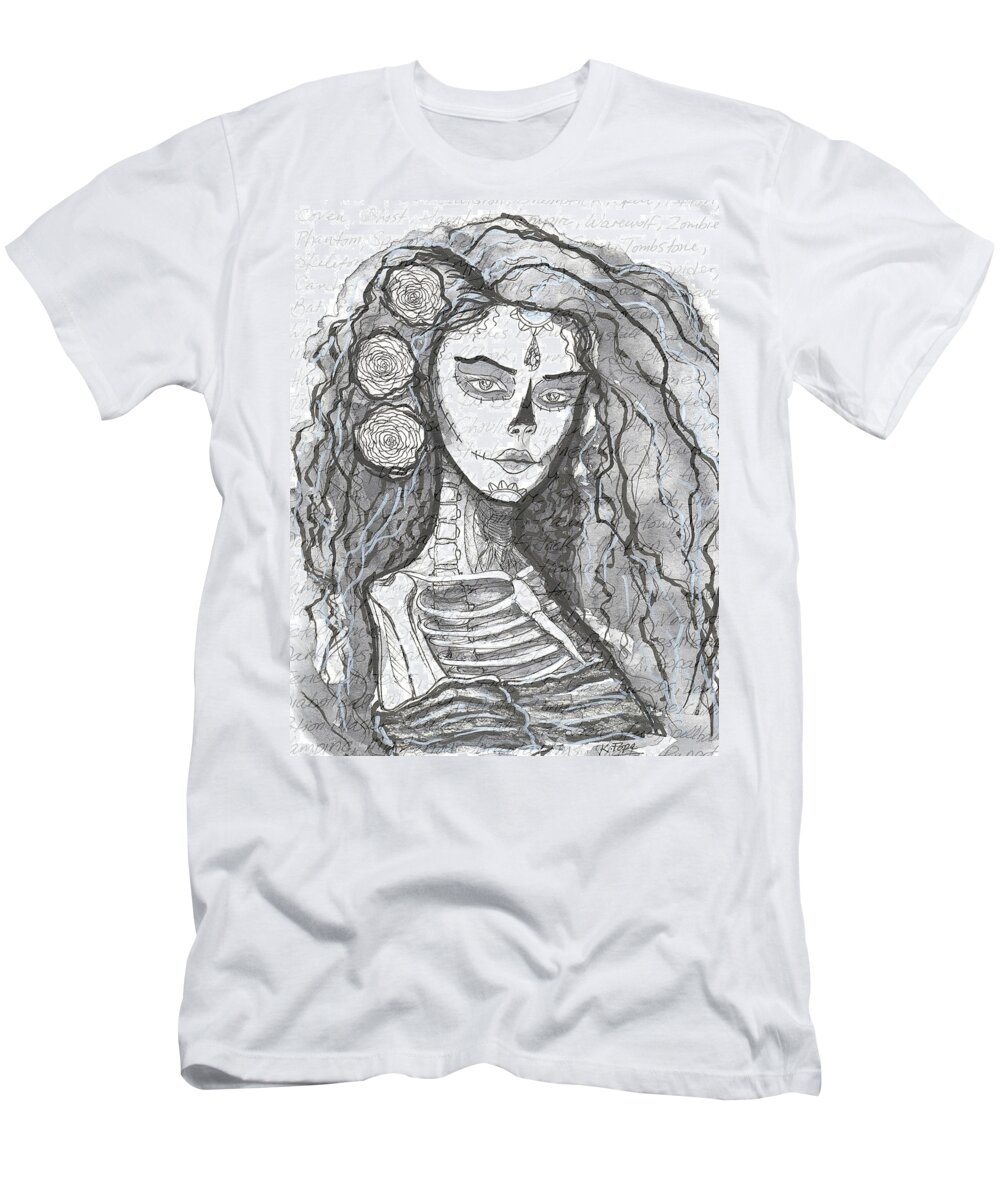 Halloween T-Shirt featuring the painting Sugar Skull Ghost by Kenneth Pope