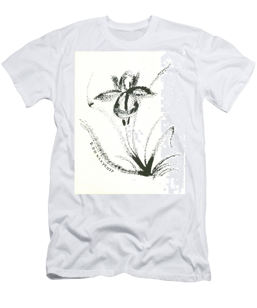 Flower T-Shirt featuring the painting Sumi Black Iris by Catherine Ludwig Donleycott