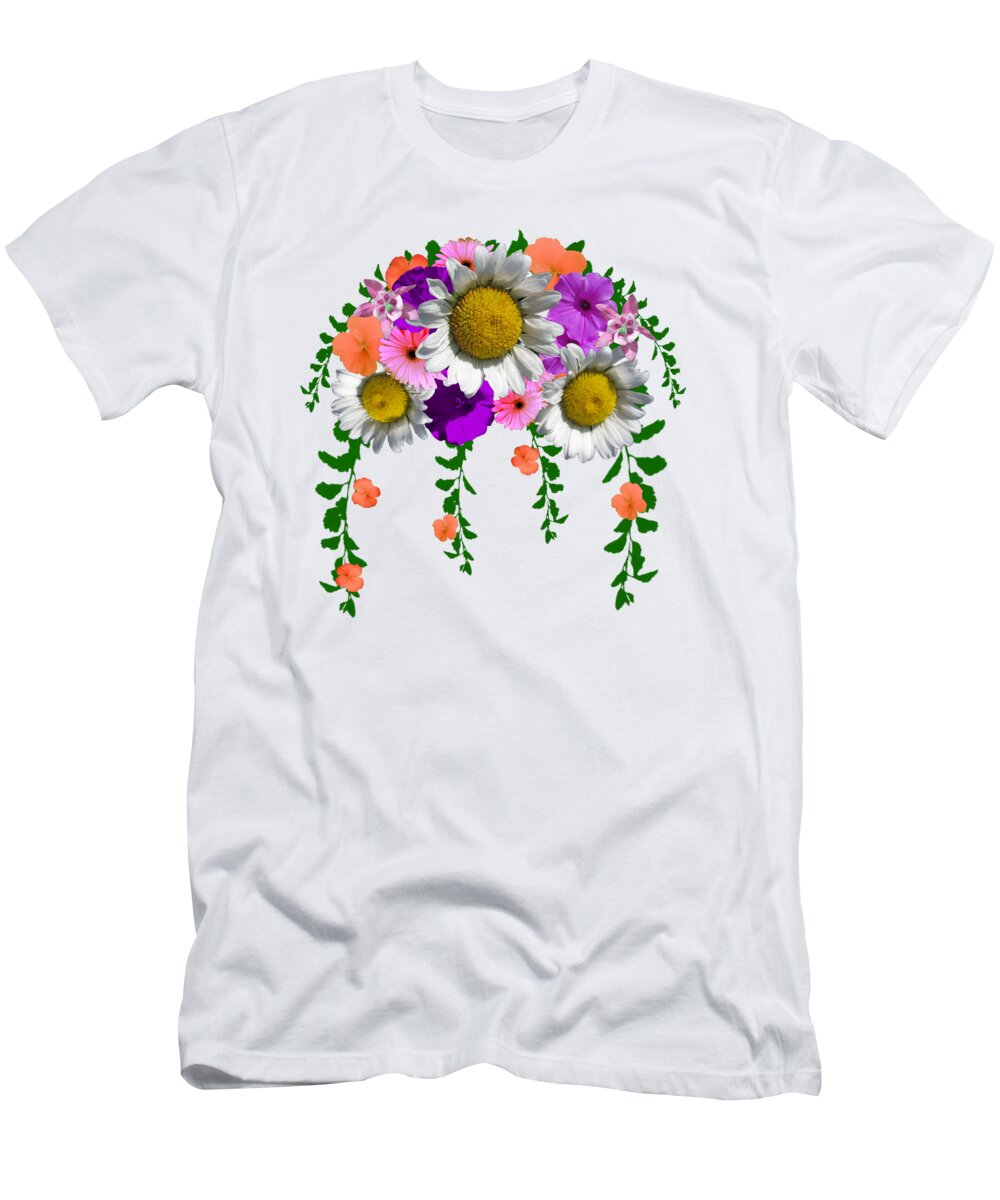 Summer T-Shirt featuring the digital art Summer Daisy Floral Bouquet by Delynn Addams