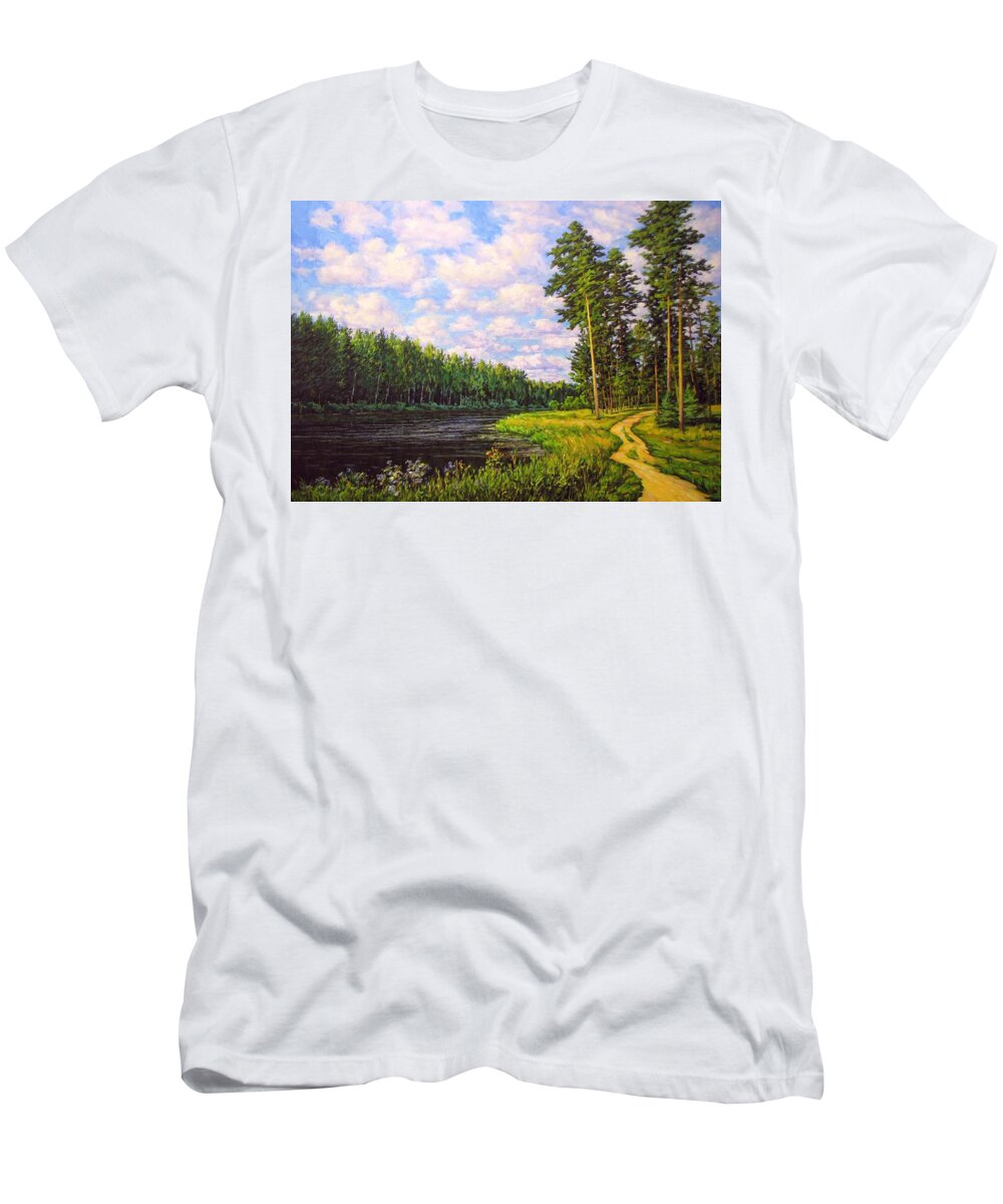 Summer Landscape T-Shirt featuring the painting Summer landscape 4 by Kastsov