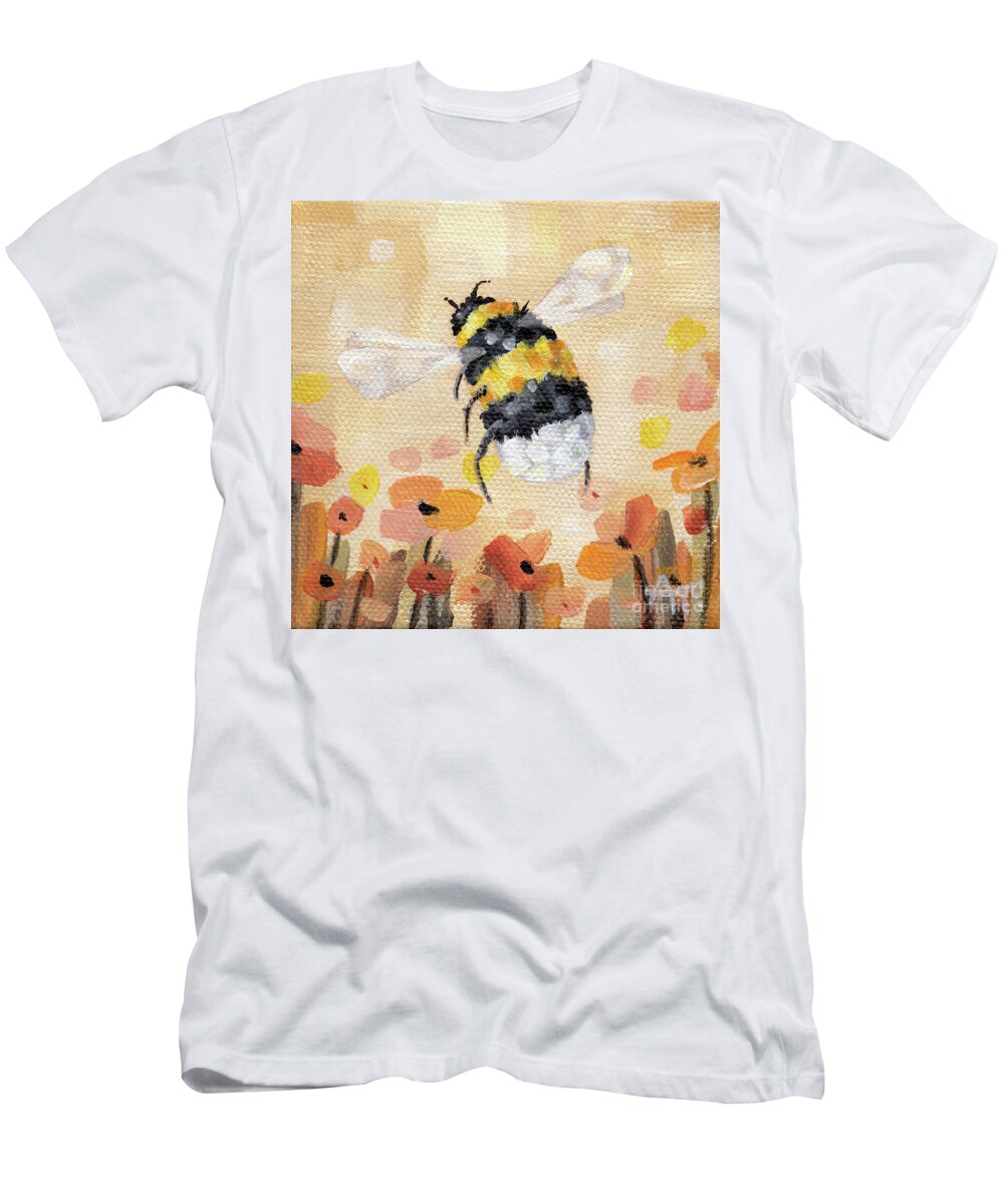 Flowers T-Shirt featuring the painting Summer Sun - Bumblebee Painting by Annie Troe