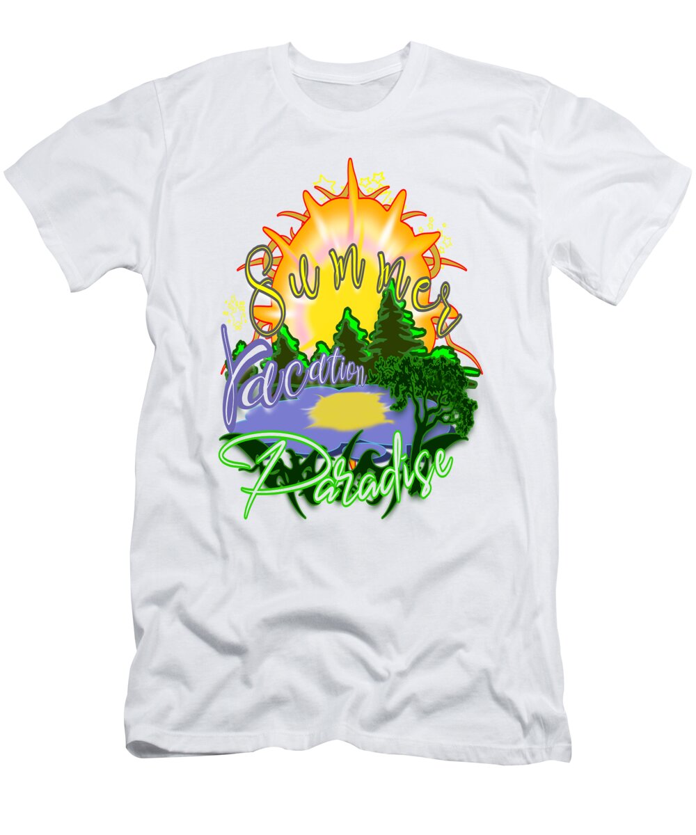 Summer T-Shirt featuring the digital art Summer Vacation Paradise by Delynn Addams