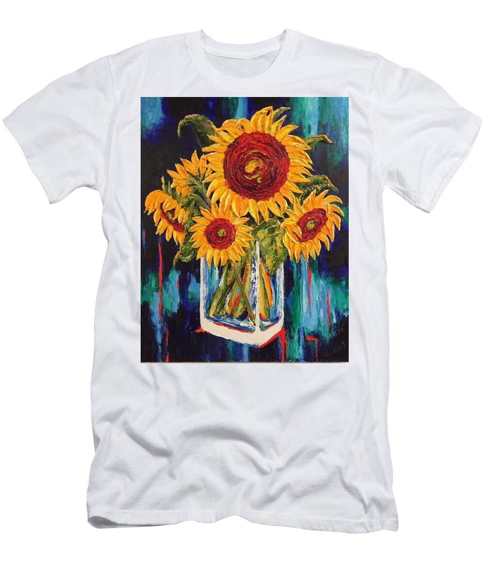 Sunflowers T-Shirt featuring the painting Sunflowers in a Vase by Paris Wyatt Llanso