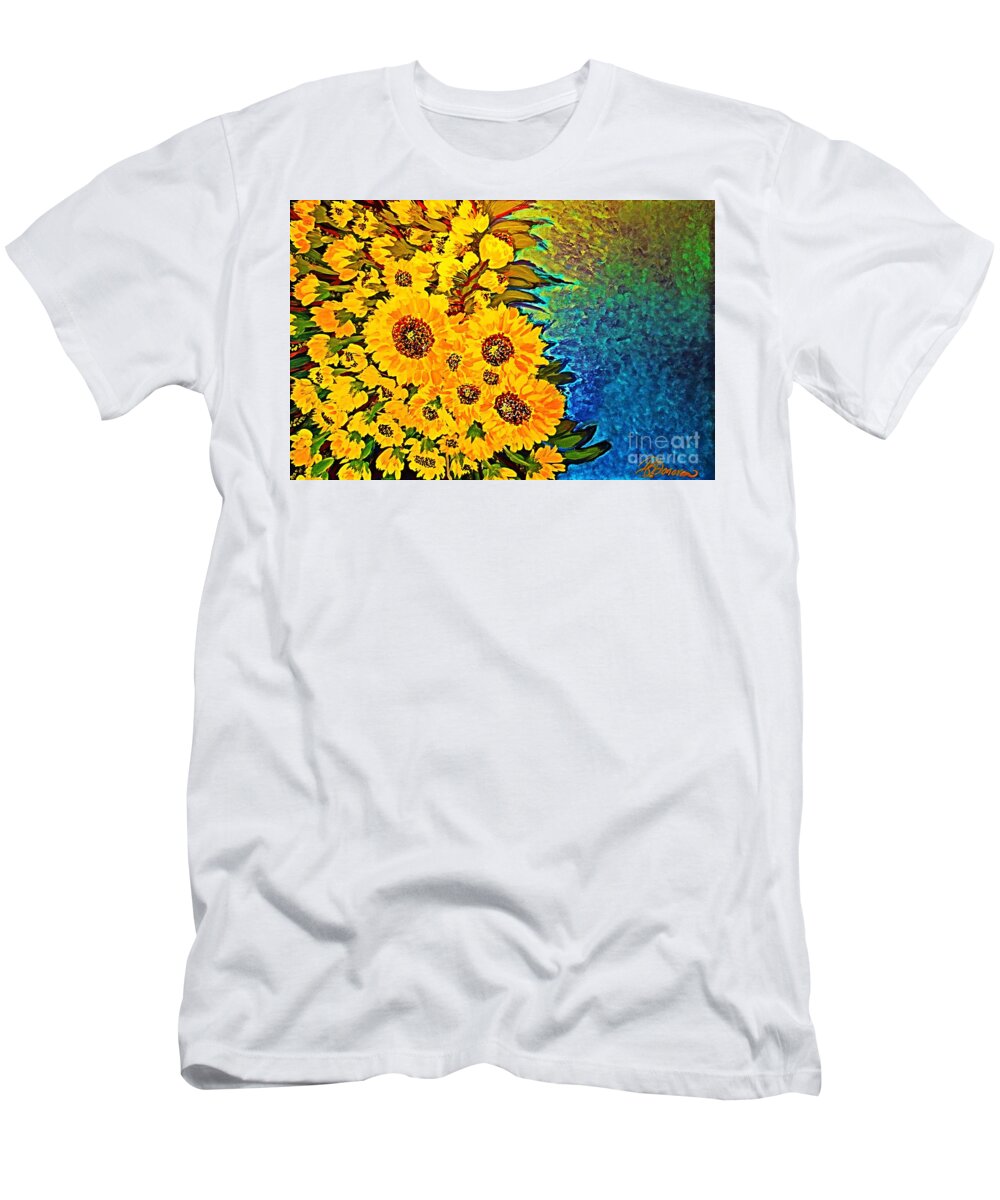Prints T-Shirt featuring the painting Sunflowers Sideways by Barbara Donovan