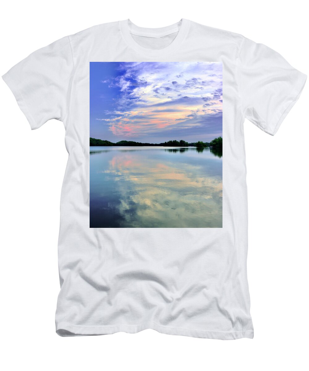 Sunrise T-Shirt featuring the photograph Sunrise on Nelson Lake by Sarah Lilja