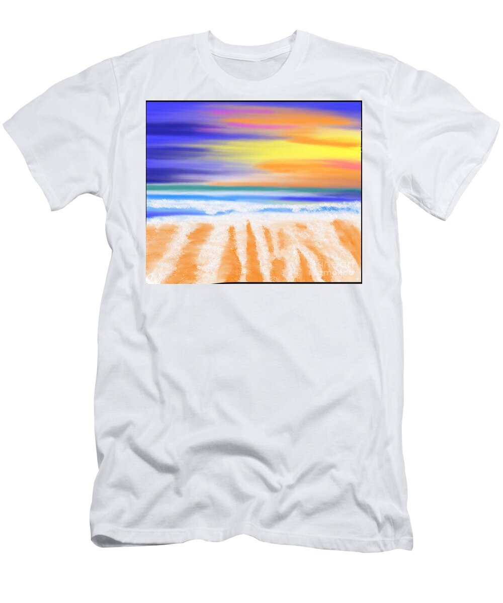 Beach T-Shirt featuring the digital art Sunset beach by Elaine Hayward