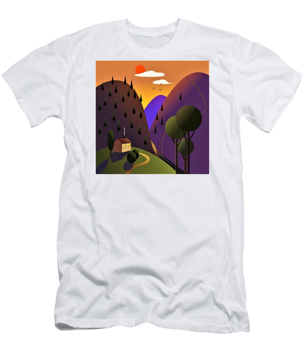 Valley T-Shirt featuring the digital art Sunset over the valley by Fatline Graphic Art