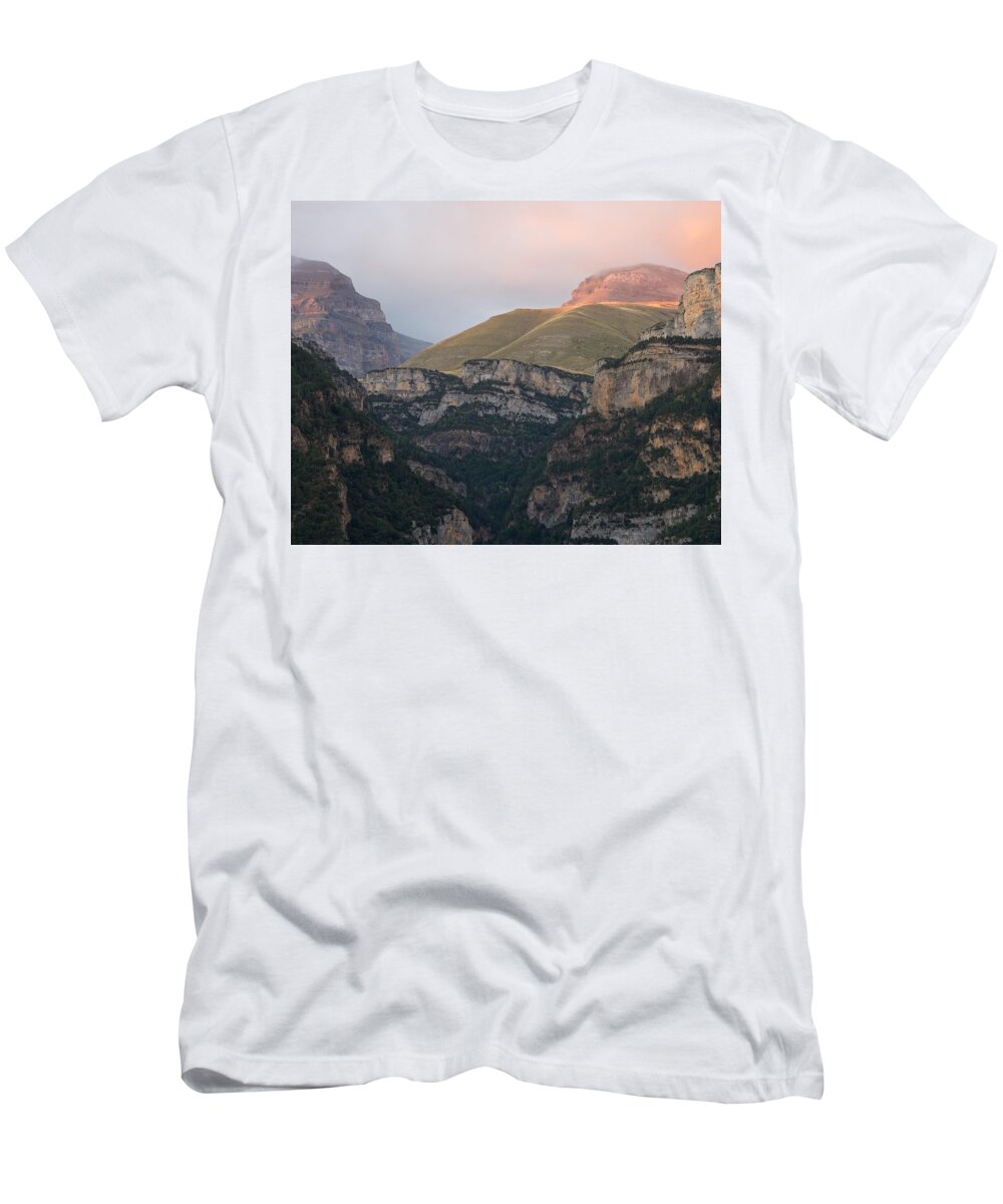 Anisclo Canyon T-Shirt featuring the photograph Sunset Skies over Anisclo by Stephen Taylor