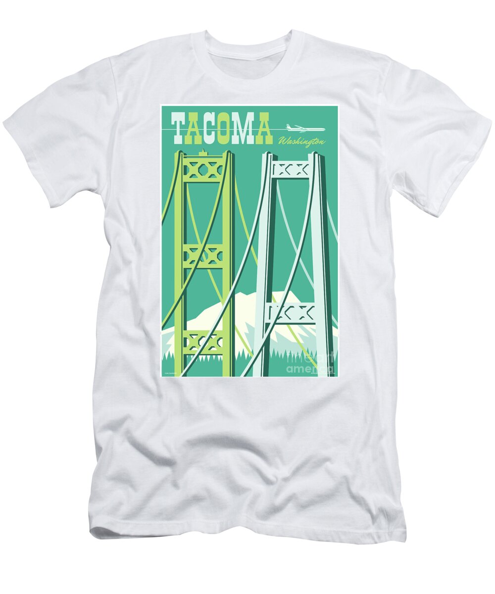 Travel Poster T-Shirt featuring the digital art Tacoma Poster - Vintage Style Travel by Jim Zahniser