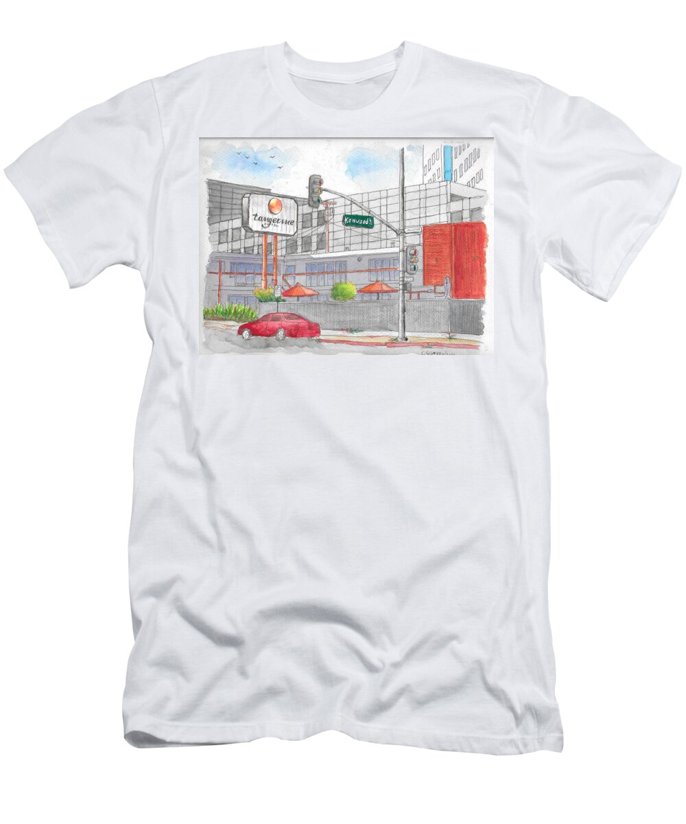 Tangerine Hotel T-Shirt featuring the painting Tangerine Hotel, Burbank, California by Carlos G Groppa