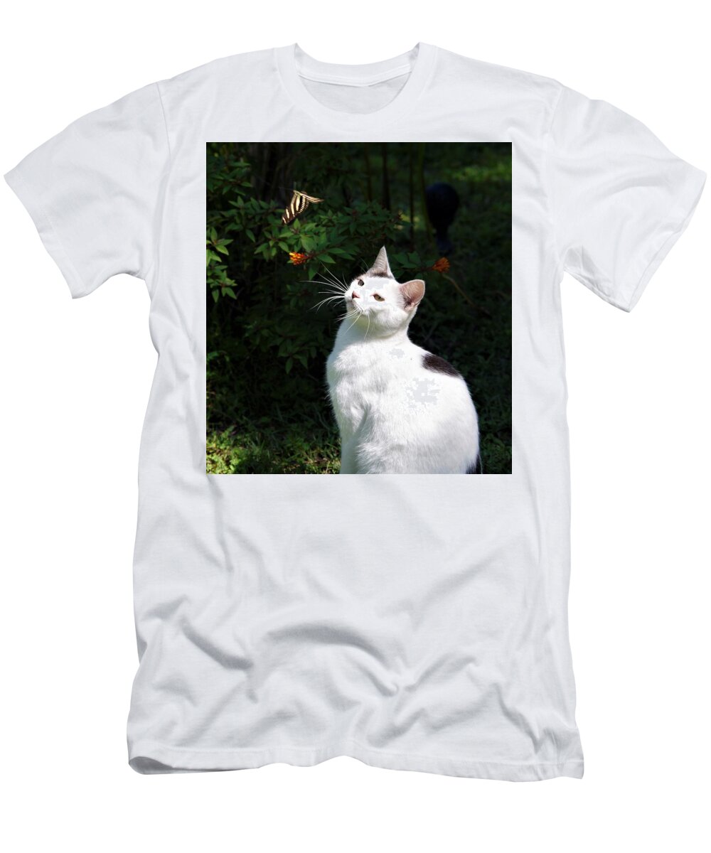 Cat T-Shirt featuring the photograph Tazz and Butterfly by Bess Carter