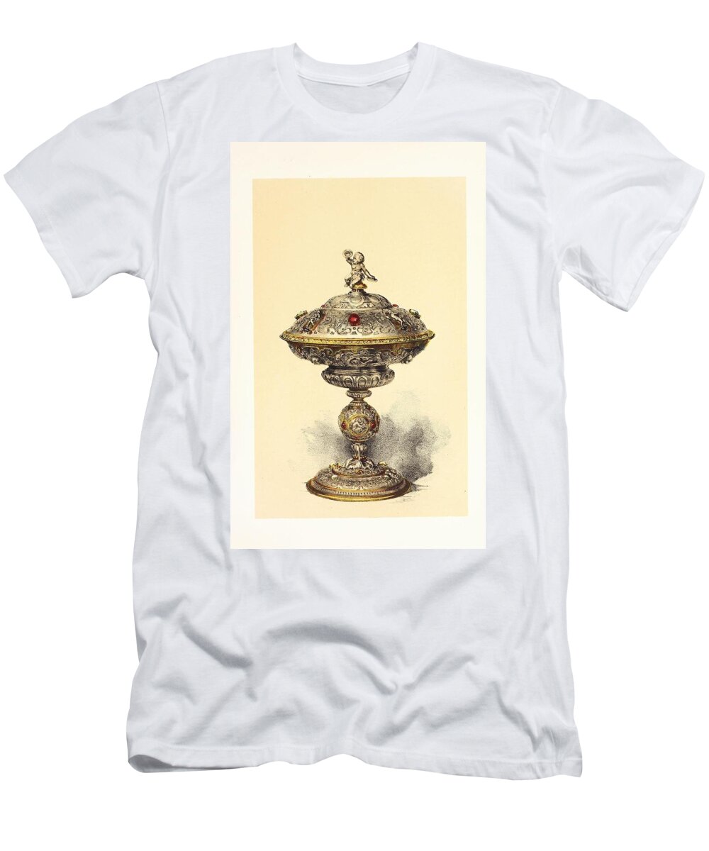  T-Shirt featuring the drawing Tazza with Cover in Silver set with Jewels by John Charles Robinson English