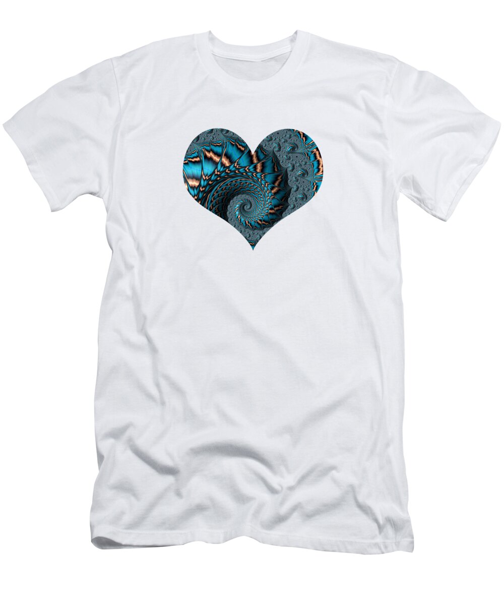 Teal T-Shirt featuring the digital art Teal and Copper Marbled Spiral by Elisabeth Lucas